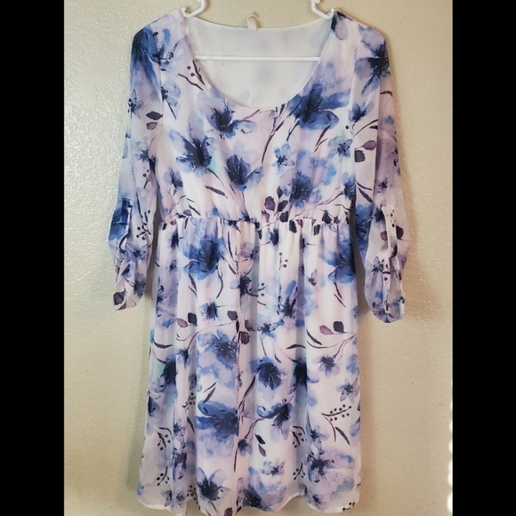 Pink Blush Blue Floral Babydoll Dress Baby Shower Easter Spring - Picture 1 of 4